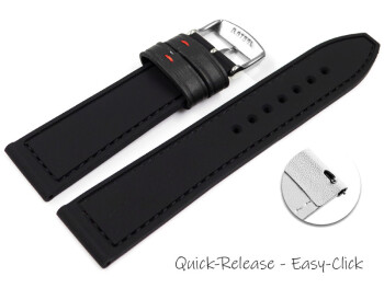 Schnellwechsel Uhrenarmband Silikon-Leder Hybrid  schwarz mit roter Naht 20mm Stahl