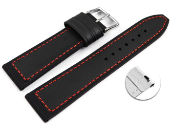 Schnellwechsel Uhrenarmband Silikon-Leder Hybrid  schwarz mit roter Naht 22mm Stahl