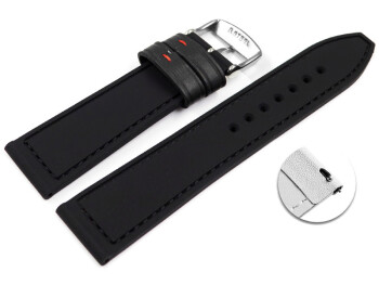 Schnellwechsel Uhrenarmband Silikon-Leder Hybrid  schwarz mit roter Naht 22mm Stahl
