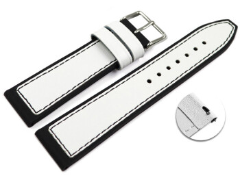 Schnellwechsel Uhrenarmband Silikon-Leder Hybrid  weiß-schwarz 18mm Stahl