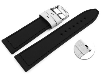 Schnellwechsel Uhrenarmband Silikon-Leder Hybrid  weiß-schwarz 22mm Schwarz