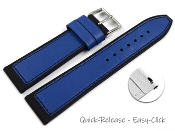 Schnellwechsel Uhrenarmband Silikon-Leder Hybrid  blau-schwarz 18mm Stahl