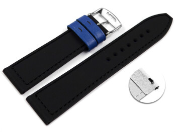Schnellwechsel Uhrenarmband Silikon-Leder Hybrid  blau-schwarz 18mm Gold
