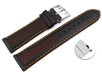Schnellwechsel Uhrenarmband Leder gelocht Two-Colors schwarz-orange 20mm Gold