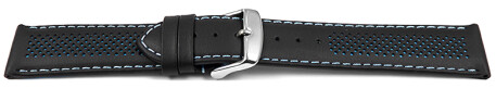 Schnellwechsel Uhrenarmband Leder gelocht Two-Colors schwarz-hellblau 18mm Gold