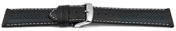 Schnellwechsel Uhrenarmband Leder gelocht Two-Colors schwarz-hellblau 18mm Gold