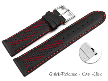 Schnellwechsel Uhrenarmband Leder gelocht Two-Colors schwarz-rot 20mm Schwarz