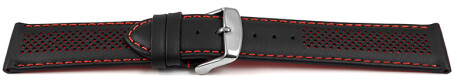 Schnellwechsel Uhrenarmband Leder gelocht Two-Colors schwarz-rot 22mm Stahl