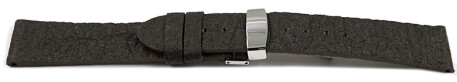 Veganes Uhrenarmband Kippfaltschließe aus Ananas dunkelbraun 16mm Schwarz