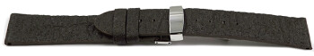 Veganes Uhrenarmband Kippfaltschließe aus Ananas dunkelbraun 16mm Schwarz