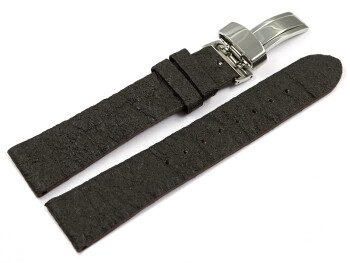 Veganes Uhrenarmband Kippfaltschließe aus Ananas dunkelbraun 16mm Schwarz