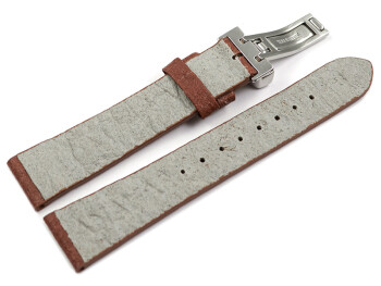 Veganes Uhrenarmband Kippfaltschließe aus Ananas hellbraun 22mm Schwarz