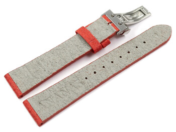 Veganes Uhrenarmband Kippfaltschließe aus Ananas rot 14mm Schwarz