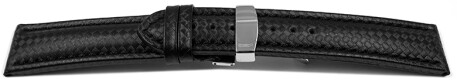 Uhrenarmband Kippfaltschließe Leder Carbon schwarz TiT 22mm Schwarz