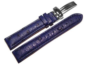 Uhrenarmband  Kippfaltschließe echt Strauß dunkelblau 24mm Schwarz