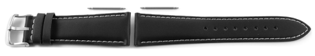Original Uhrenarmband Casio für EF-509L-1AV, Leder, schwarz, weiße Naht