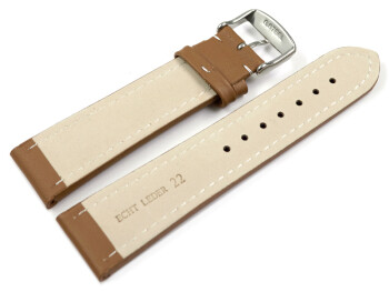 Uhrenarmband echt Leder glatt hellbraun wN 20mm Gold