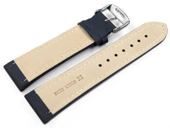 Uhrenarmband echt Leder glatt dunkelblau 22mm Gold