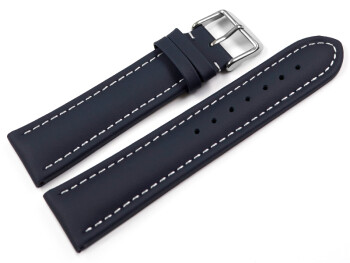 Uhrenarmband echt Leder glatt dunkelblau wN 24mm Stahl