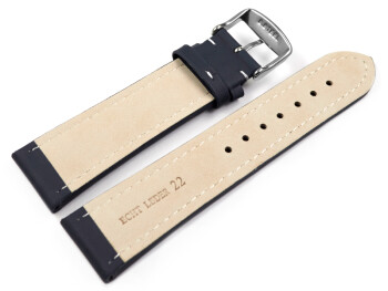 Uhrenarmband echt Leder glatt dunkelblau wN 28mm Gold