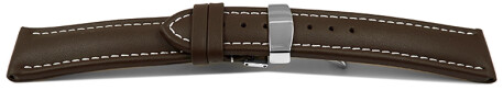 XL Uhrenarmband Kippfaltschließe Glatt dunkelbraun 18mm 20mm 22mm 24mm