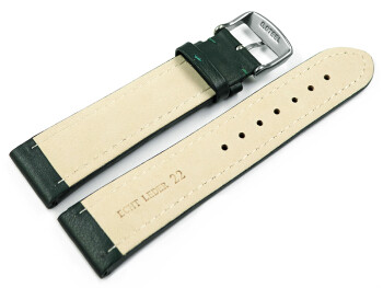 Uhrenarmband echt Leder glatt dunkelgrün 22mm Stahl