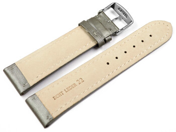 Uhrenarmband echt Leder glatt dunkelgrau 22mm Stahl