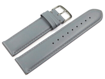 Uhrenarmband hellgrau glattes Leder leicht gepolstert 12mm Gold