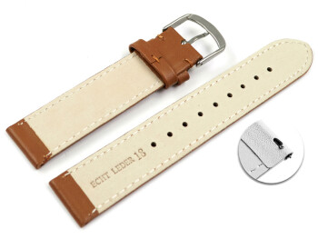 Schnellwechsel Uhrenarmband hellbraun glattes Leder leicht gepolstert 22mm Gold