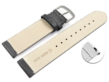 Schnellwechsel Uhrenarmband dunkelgrau glattes Leder leicht gepolstert 14mm Stahl