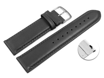 Schnellwechsel Uhrenarmband dunkelgrau glattes Leder leicht gepolstert 16mm Schwarz