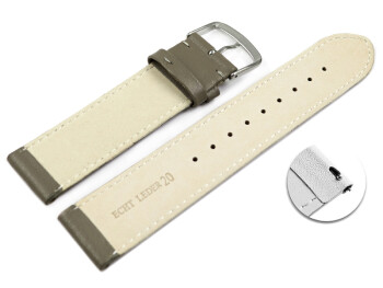 Schnellwechsel Uhrenarmband Taupe glattes Leder leicht gepolstert 16mm Gold