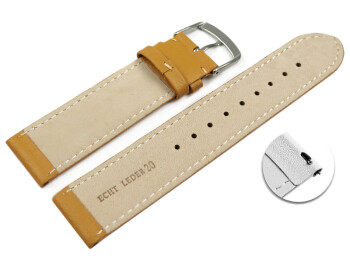 Schnellwechsel Uhrenarmband Natur glattes Leder leicht gepolstert 26mm Gold
