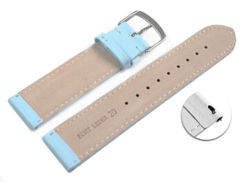 Schnellwechsel Uhrenarmband Eisblau glattes Leder leicht gepolstert 18mm Stahl