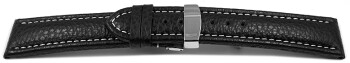 Uhrenarmband Kippfaltschließe Leder genarbt schwarz weiße Naht 18mm Schwarz