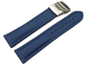 Faltschließe Uhrenband Leder genarbt blau 18mm 20mm...