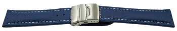 Faltschließe Uhrenband Leder genarbt blau wN 18mm 20mm 22mm 24mm 26mm