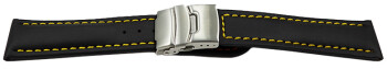 Faltschließe Uhrenband Leder Glatt schwarz gelbe Naht 18mm 20mm 22mm 24mm 26mm