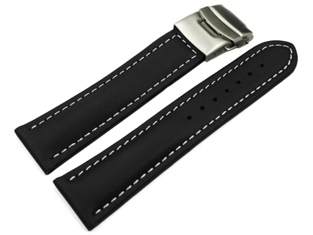 Faltschließe Uhrenband Leder Glatt schwarz wN 18mm...