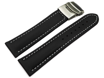 Faltschließe Uhrenband Leder Glatt schwarz wN 18mm 20mm 22mm 24mm 26mm