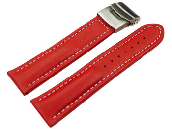 Faltschließe Uhrenband Leder Glatt rot wN 18mm 20mm 22mm 24mm 26mm