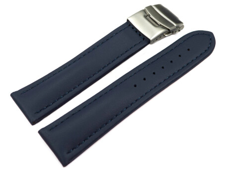 Faltschließe Uhrenband Leder Glatt dunkelblau 18mm...