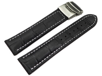 Faltschließe Uhrenarmband Leder Kroko schwarz wN 18mm 20mm 22mm 24mm 26mm