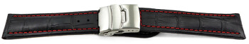 Faltschließe Uhrenarmband Leder Kroko schwarz rN 18mm 20mm 22mm 24mm 26mm