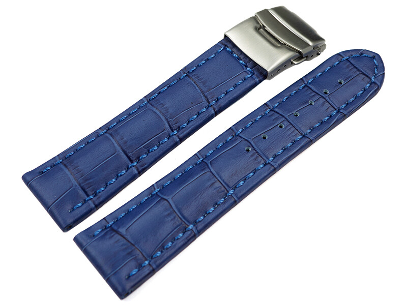 Faltschließe Uhrenarmband Leder Kroko blau 18mm 20mm 22mm 24mm 26mm - Main Image