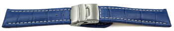 Faltschließe Uhrenarmband Leder Kroko blau wN 18mm 20mm 22mm 24mm 26mm