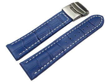 Faltschließe Uhrenarmband Leder Kroko blau wN 18mm...