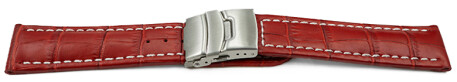 Faltschließe Uhrenarmband Leder Kroko rot wN 18mm 20mm 22mm 24mm 26mm