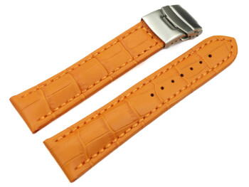 Faltschließe Uhrenarmband Leder Kroko orange 18mm 20mm 22mm 24mm 26mm