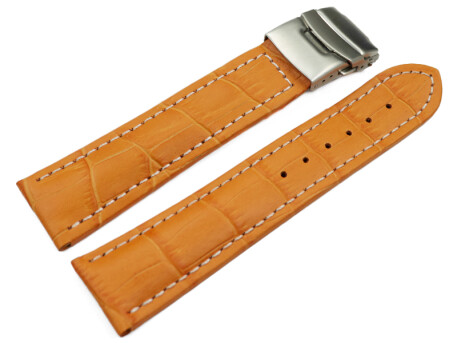 Faltschließe Uhrenarmband Leder Kroko orange wN...